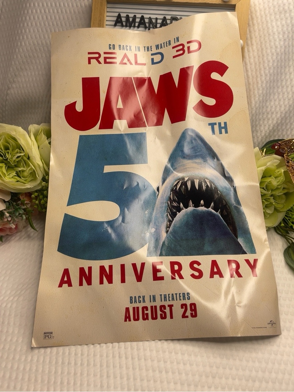 Jaws 50th Anniversary Movie Poster - Red & Blue
